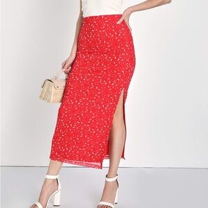 Free People Rosalie Mesh Midi Skirt Red